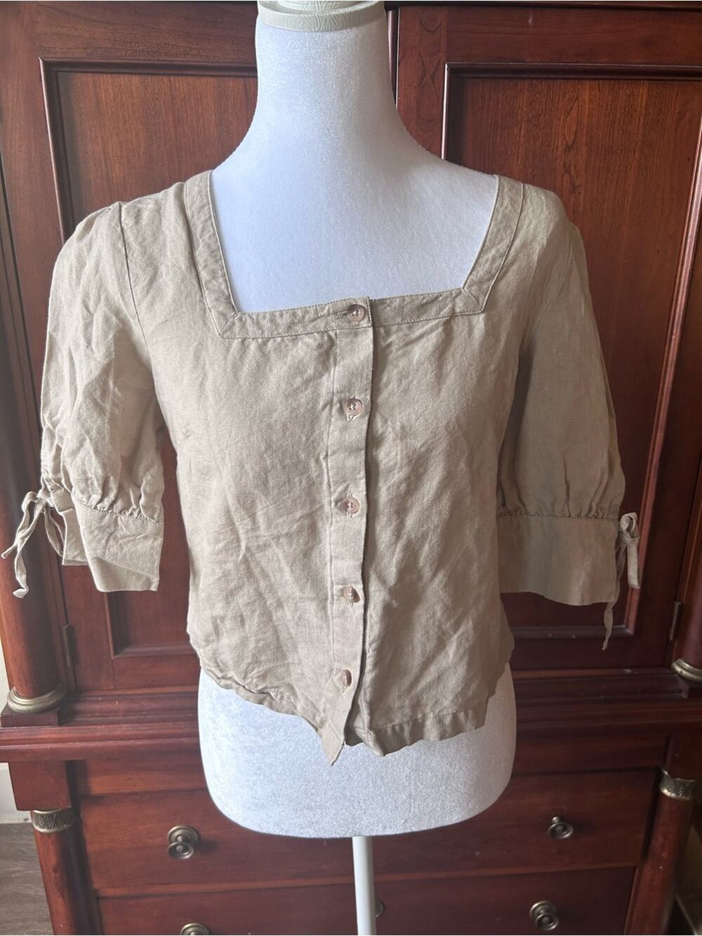 ABLE Beige Square-Neck Button Front Women's Top